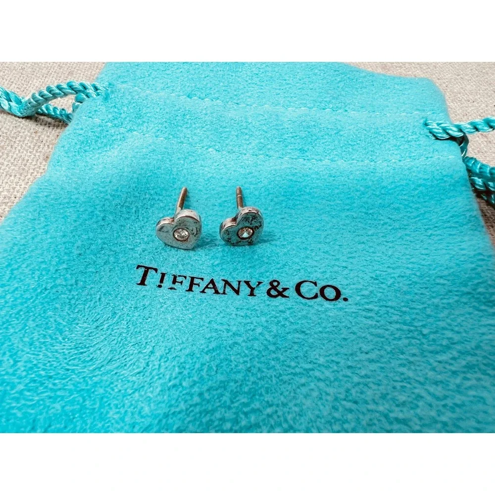 Tiffany & Co Paloma Picasso Sterling Loving Heart Diamond 18k Gold Threaded Post